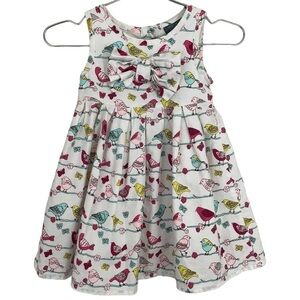 BadaBoom Baby Girl Easter Dress Sz 9 Months White Colourful Birds Spring Wedding